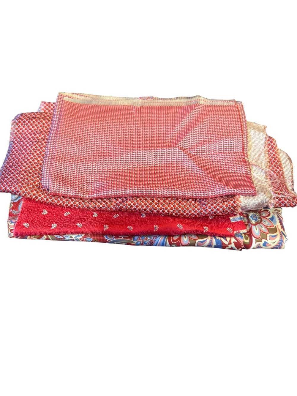 Bundle of 4 red 100% Italian silk fabric remnants